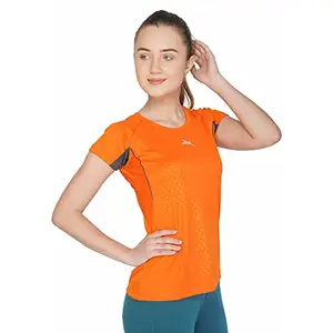 Vector X Women's Polyester Regular Fit Round Neck Tshirt (Orange)