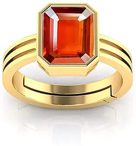 JAGDAMBA GEMS Super Ashtdhatu Adjustable Gold Ring 5.25 Ratti Ceylon Hessonite Garnet Stone with Lab Certified Card & Guarantee Card {Original Certified/saloni gomed Gemstone}