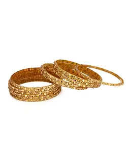 12 Golden Glass Bangle Party Set Fully Ornamented with Colorful Beads & Crystal with Safety Box-EM_2.8 (Re_Bangle-EM_2.8_bang)