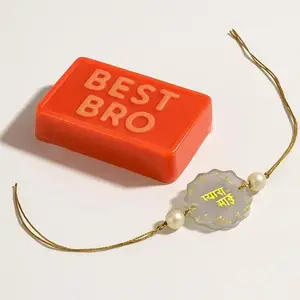 SERAAF Handmade Rakhi Gift for Brothers - "PYARA BHAI' Resin Art Cute Rakhi with "Best Bro" Named Soap, Organic and Natural Bathing Soap for Raksha Bandhan - Gift Set for Brother