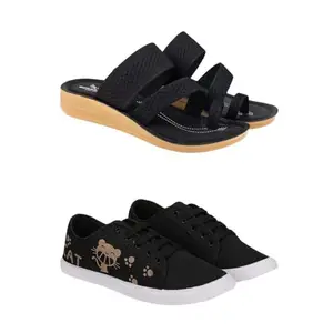 ZENWEAR Extra Soft Classic Casual wear with Flexibility Technology Sandal Combo for Women's/Girl's(6140+1629)(7) Multicolor