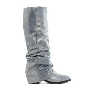 London Rag Fold-Over Slouchy Denim Boot