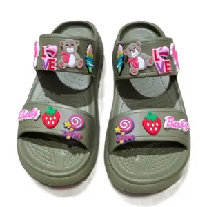 LADIES STYLISH FLIP FLOP WITH CHEERFUL CHRACTER FACES COMFORTABEL SLIPPER (GREEN, UK Footwear Size System, Adult, Men, Wide, 6)