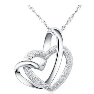 Silver Plated Austrian Crystal Loving You A Lifetime Interlocking Crafted Heart Shape Pendant Necklace For Women Girls