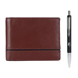 Leather Junction 2 in 1 Leather Brown Wallet & Pen Combo Set for Men (1472PN0018)
