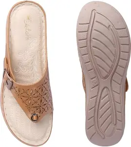 Picktoes PT-4002 Women's Beige Synthetic Leather Casual Heel Sandal