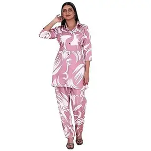 VENIZA Women’s Printed Co-Ord Set | Stylish Shirt & Pant Set for Women | Soft & Comfortable Wear Co-Ord | Trendy Casual & Office Wear Two-Piece Outfit