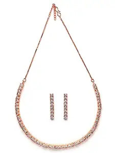 Karatcart Minimalist Rose Gold Plated American Diamond Necklace Set for Women