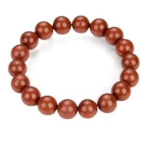 RRJEWELZ Natural Red Jasper 10mm round Shape smooth Cut Beads 6.5 Inch Stretchable Bracelet for Men & Women.|STBR_RR_08121_6.5
