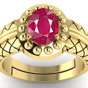 DINJEWEL 4.25 Ratti 3.00 Carat Original Ruby/Manik Gemstone Gold Plated Adjustable Ring for Men & Women's