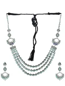 Adwitiya Collection Stone-Studded Layered Necklace and Earring Set
