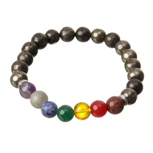 Adam Enterprises Adam - 7 Chakra Money Magnet Pyrite Natural Stone Bracelet (Large)
