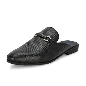 HITZ_6330 Men's Black Leather Ehhnic Slip-On Shoes