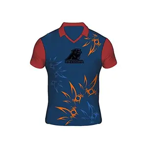 Men's Printed Polyester Sports T-Shirt (Blue And Red)