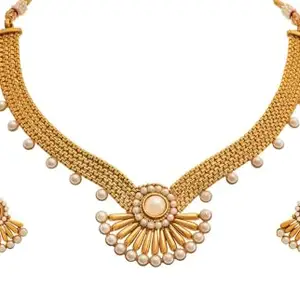 JFL - Jewellery for Less JFL - Traditional Ethnic One Gram Gold Plated Pearls Designer Necklace Set With Earring for Women & Girls.,Valentine