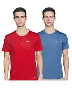 Charged Active-001 Camo Jacquard Round Neck Sports T-Shirt Red Size Large And Charged Endure-003 Chameleon Spandex Knit Round Neck Sports T-Shirt Blue-Heaven Size Large