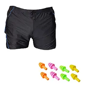 I-SWIM SWIMMING SHORTS V-619 BLACK BLUE PIPING SIZE 3XL WITH EAR PLUG AND NOSE PLUG (PACK OF 12)