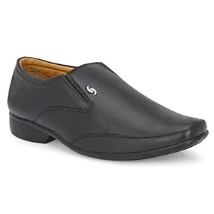 Enow Comfortable Derby Slip on Formal Shoes for Men POR-004-BLK-7 Black