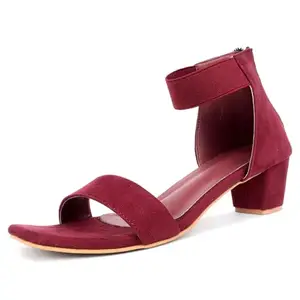 TRASE Women's Ankle Strap Block Heels Sandals| Fashionable Sandals for Women & Girls | Light weight, Soft Footbed, Comfortable & Stylish - Maroon, 8 UK