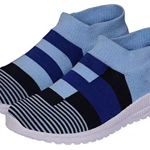 Sukun Casual Loafer Shoes Knittig Socks Shoes for Women & Girls Blue