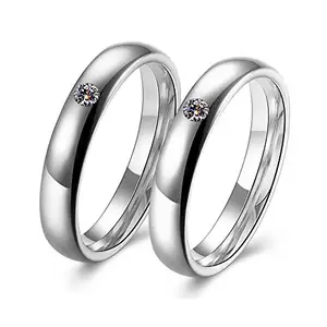 Via Mazzini Stainless Steel Crystal Silver Proposal Couple Rings for Boys and Girls (Ring0378)