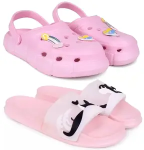 Pampy Angel Combo Pack of 2 Slipper/Flip Flops/Slides/Clogs/Sandals with Adjustable Back Strap for Women,(WCL-Ranbo-Pink,Dolphin-Pink),38 (Euro)
