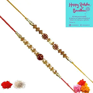Rakhiya.com Designer Rakhi set, combo of two (set of 2), With Greeting Card and Roli Chawal Packets 60