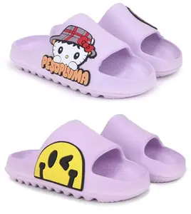 Pampy Angel Combo Pack of 2 Slipper/Flip Flops/Slides/Clogs/Sandals for Women,(T-Peso-Purple,T-Eyes-Purple),40 (Euro)
