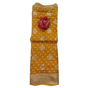 Women's Stylish Pure Dola Zari Work Saree With Havy Zari Jacket Blouse(Sarree-Yellow-Red)