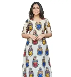 MS VHCK ENTERPRISE Women Printed, Tribal, Kalamkari, Abstract Khadi Cotton Kurti.