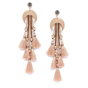 Jewels Galaxy Beige Gold-Plated Stone-Studded & Beaded Contemporary Drop Earrings Jewellery For Women & Girls (FMYN-ERG-35699)