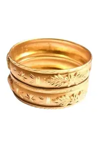SGN FASHION-Floral Engraving Gold Platted Bangles, Indian Jewelry, Traditional Jewelry, Gold Bangle Set,-Perfect Accessory for Womens for Everyday and Festive Occasions (Golden_2Piece_2.10 inch