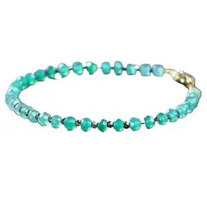 LKBEADS Natural Round Shape Smooth Cut Beads Stretchable Bracelet for Men & Women Green Onyx & Pyrite Rondelle Faceted Multicolor 7 Inch Bracelet