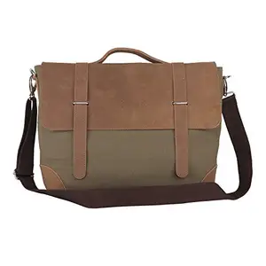 Almolfa Leather Canvas 15" Laptop Messenger Bag (Military Green)