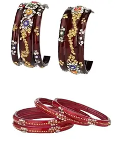 1st Time Modern Bangles/Kada Set- Perfect For Party, Wedding, Celebrations And Functions, Combo Of 2 Set, Mahroon And Red- B138