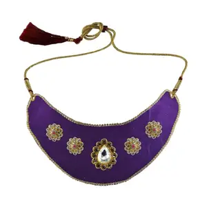 MAYA FASHION Multi Colour Kundun Stud Velvet Necklace Elegant Necklace for Girls & Women | Wedding | Festival All Occasions (Sku-nec6165)