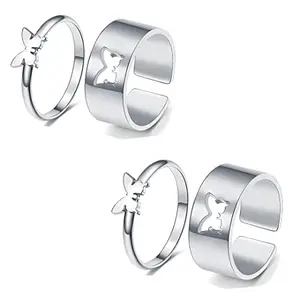 Vembley Combo of 2 Stunning Silver Plated Butterfly Couple Ring For Men and Women