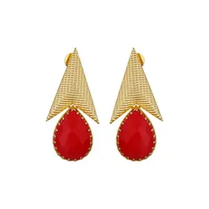 Runjhun Jewellery Amrapali Earring Gold plated Elegant Designer Ethnic Western One Stone Danglers Women Girls, Red