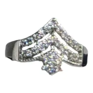 Prisha Arts 2506 Artificial Silver-Tone Contemporary Ring with Flowing Crystal Design