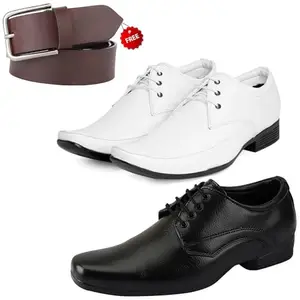 Fashionable Formal Shoes/Party Shoes/ 2 Shoes Combo with Free Belt for Men and Boys (BAZAAR8965_VTR001-Blk007-Bdr-Wht-1-Brwn) Multicolor