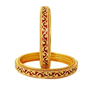 Lucky Jewellery 18K Gold Plated Designer Reddish maroon color Traditional Ethinic Bangles set For Women (178-J1BG-1714-R2-28)
