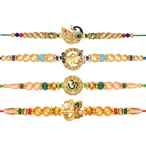 De Marquis Designer Rakhi Set Of 4 With Roli Chawal and Card for Rakshabandhan | Rakhee For Brother | Rakhee For Kids | Bhaiya Bhabhi Rakhi-set