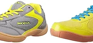 Nivia Men's Yellow Aster Blue Flash Shoe 7UK Men's Dark Grey Yellow Flash Shoe 6UK