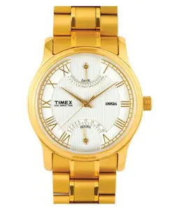 Timex Men Stainless Steel Analog Silver Dial Watch - Mi14, Band Color-Gold