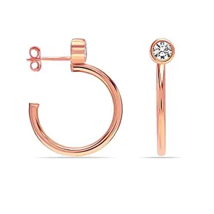 Amazon Brand - Nora Nico Rose Gold Plated White CZ Small C Hoop Earrings for Women and Girls 24 MM