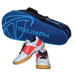 Gowin Badminton Shoe Power White/Red Size-5 with Triumph Badminton Bag 303 Navy/Sky