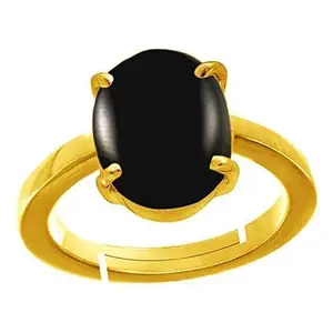 EVERYTHING GEMS 12.25 Ratti Sulemani Hakik Ring Akik Ring Original Natural Black Haqiq Precious Gemstone Astrological Gold Plated Adjustable Ring Size 16-32