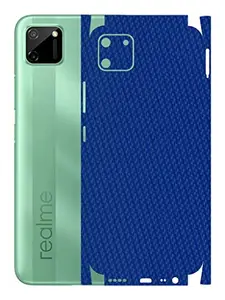 AtOdds - Realme C11 Mobile Back Skin Rear Screen Guard Protector Film Wrap with Camera Protector (Coverage - Back+Camera+Sides) (Blue CarbonFibre)