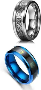Women Combo Silver Dragon & Blue Smart Temperature Ring (IR407)