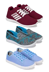 Bersache Sports (Walking & Gym Shoes) Running, Loafers, Sneakers Shoes for Women Combo(MR)-1703-3217-1252 Multicolor (Pack of 3)